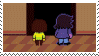 the DELTARUNE logo followed by Kris and Susie jumping into their
school closet